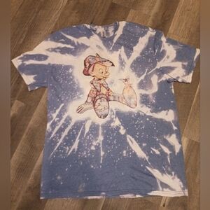 Disney Pinnochio Blue And White Bleach Tye Dye Tee Shirt Size XL